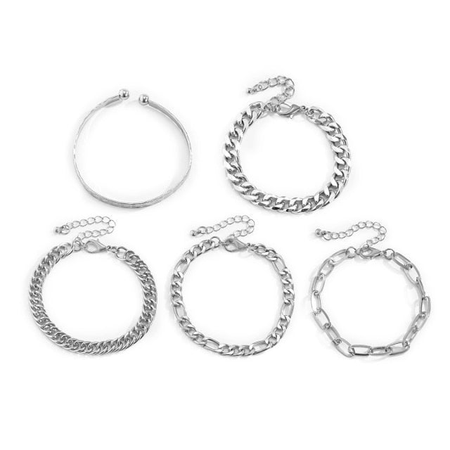 5Pcs/Set Bohemian Punk Cuban Chain Bracelets Set