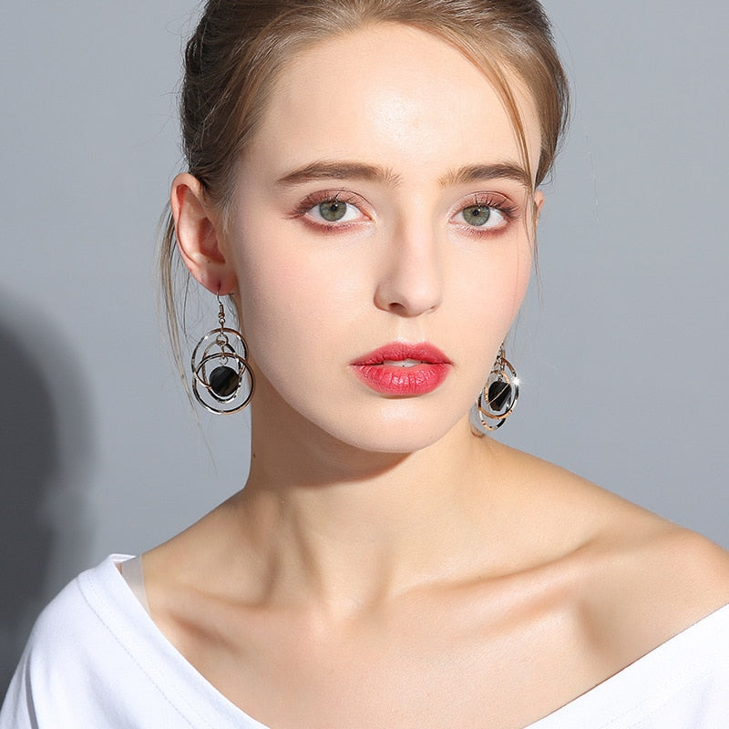 Shine Crystal Hollow Gold Color Round Circle Earring