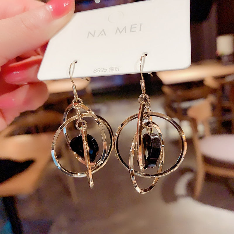 Shine Crystal Hollow Gold Color Round Circle Earring