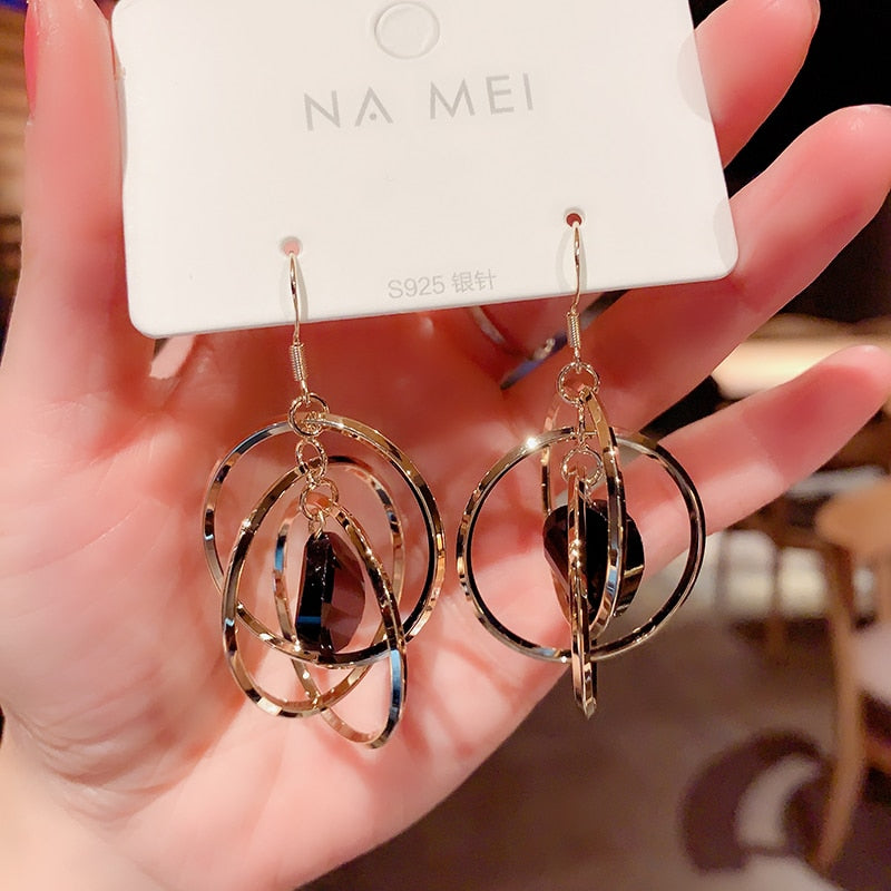 Shine Crystal Hollow Gold Color Round Circle Earring