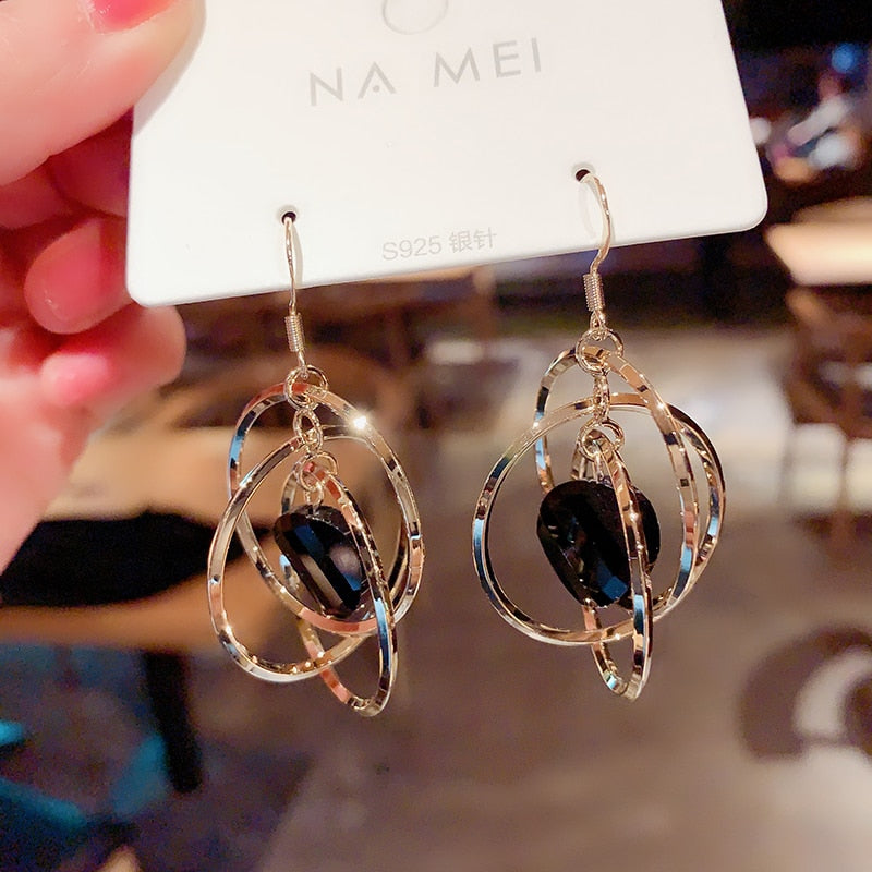 Shine Crystal Hollow Gold Color Round Circle Earring