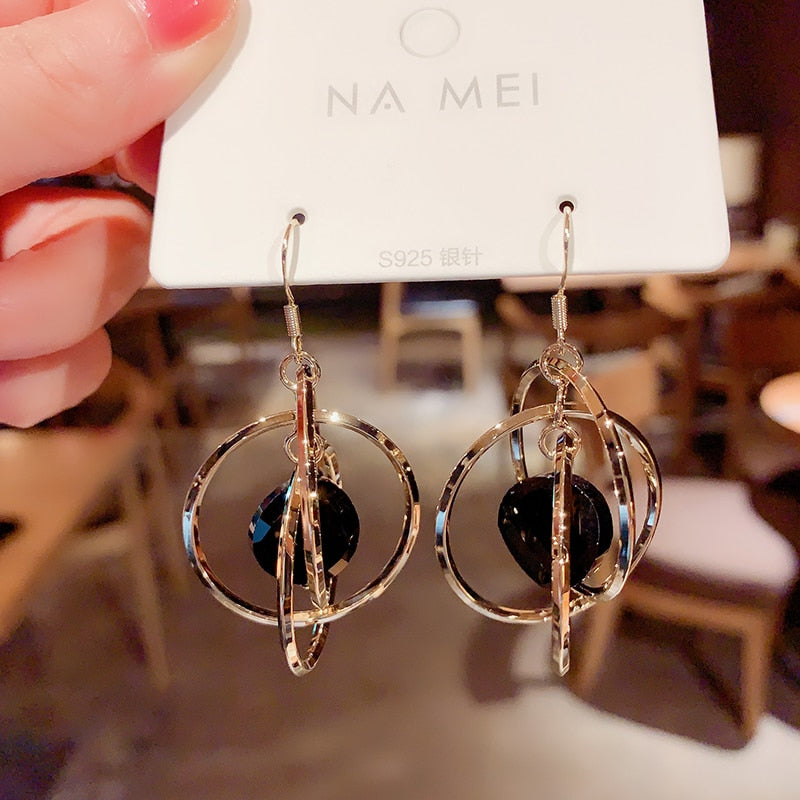 Shine Crystal Hollow Gold Color Round Circle Earring