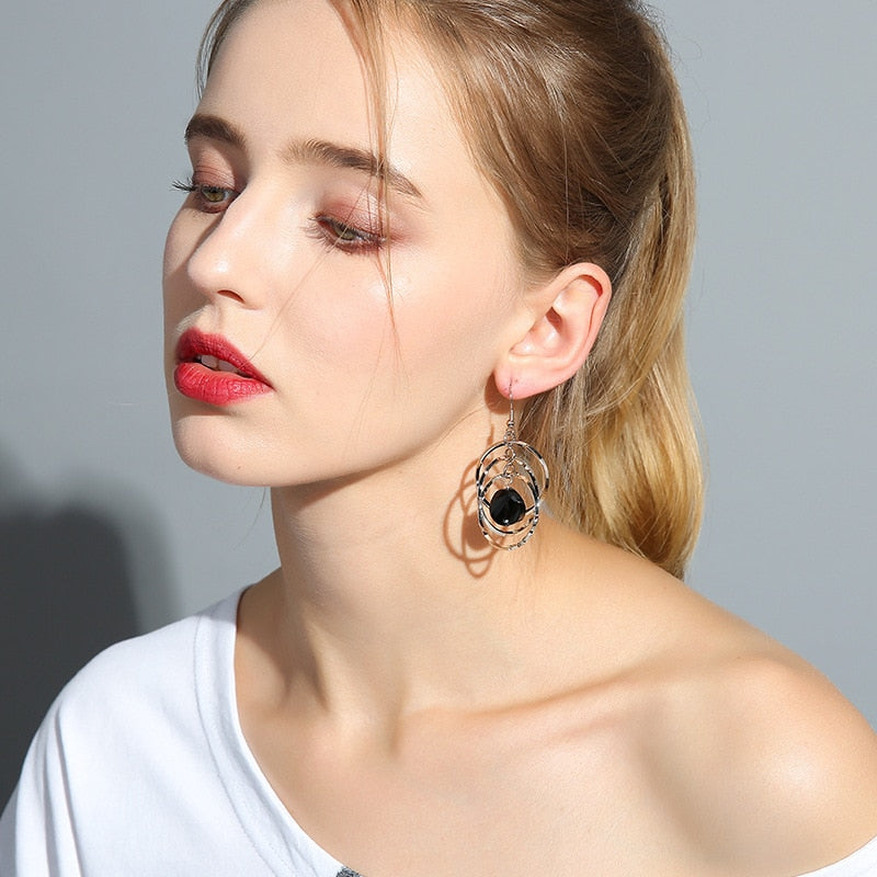 Shine Crystal Hollow Gold Color Round Circle Earring
