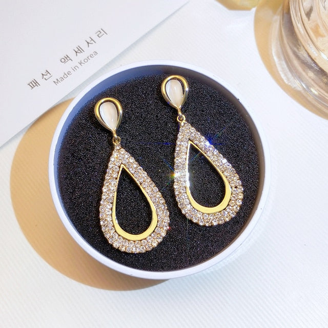 Shine Crystal Hollow Gold Color Round Circle Earring