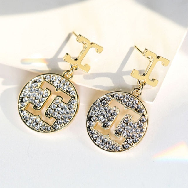 Shine Crystal Hollow Gold Color Round Circle Earring