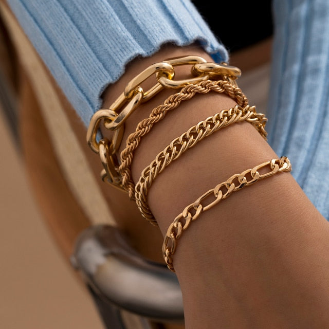 Multilayer Gold Color Chain Bracelets & Bangles for Women