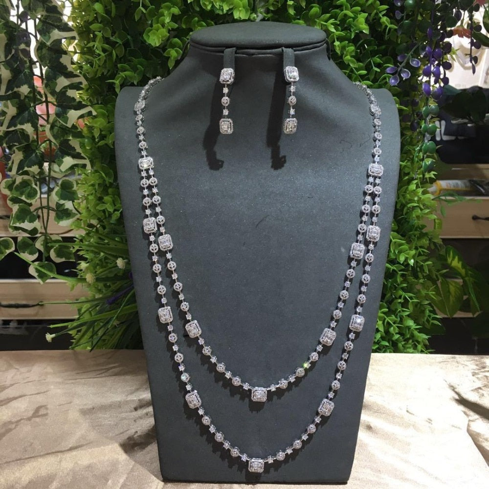 2pcs Bridal Zirconia Full CZ Crystal Jewelry Sets For Women