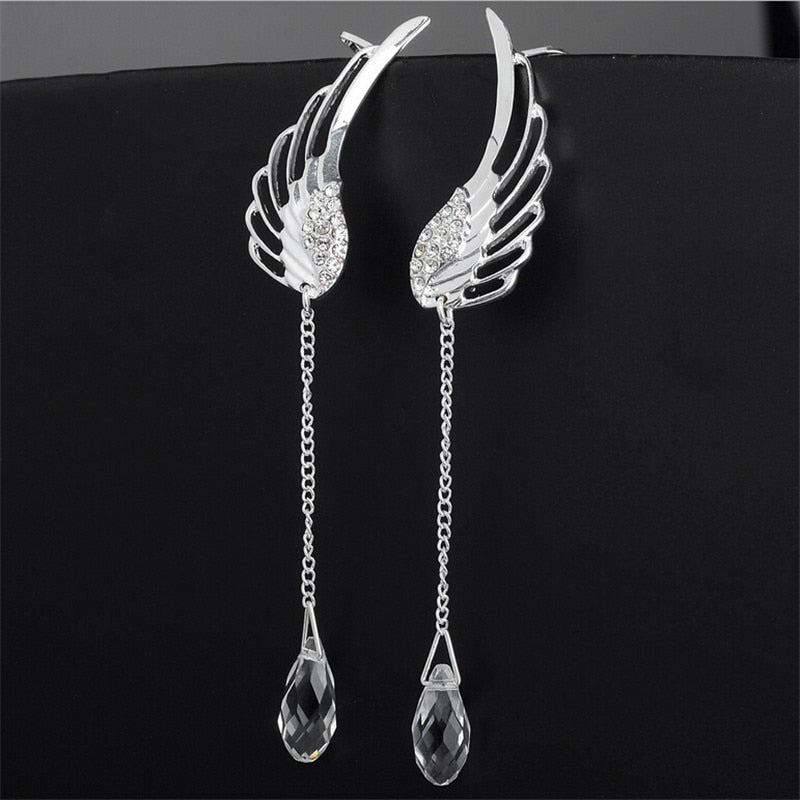 New Silver Plated Angel Wing Stylist Crystal Earrings