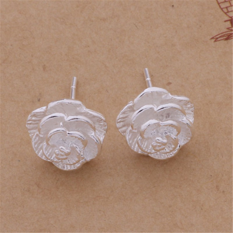 Rose Flower Bracelet Ring Earrings Necklace 4 pcs Jewelery Set