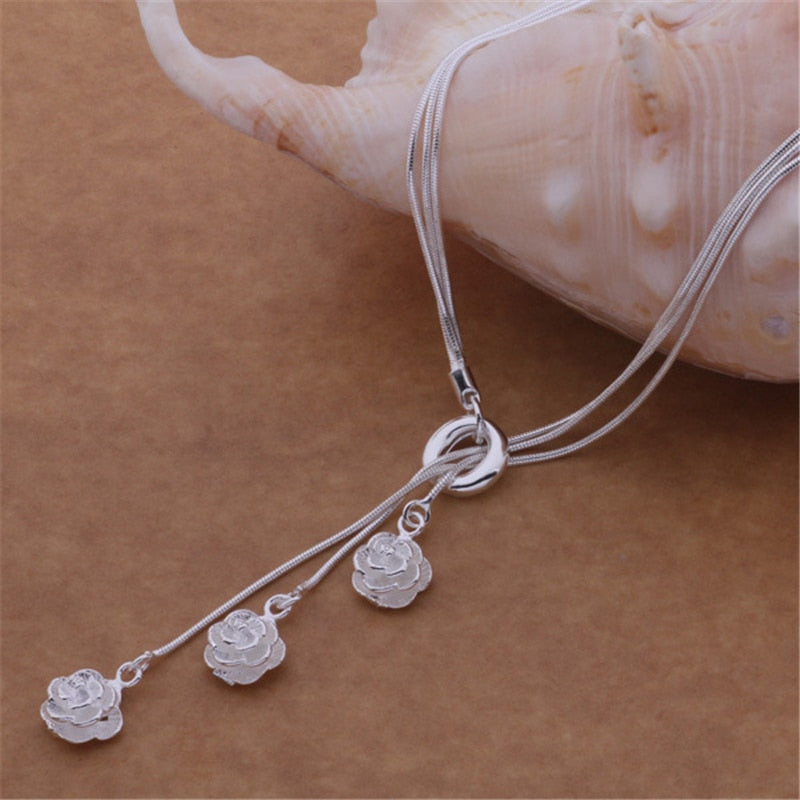 Rose Flower Bracelet Ring Earrings Necklace 4 pcs Jewelery Set