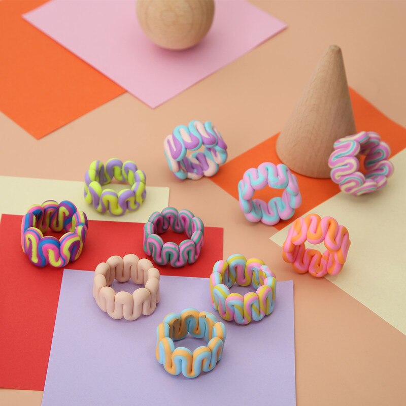 Bohemia Colorful Stripe Geometric Wide Rings for Women