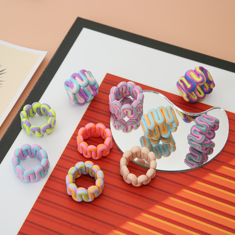 Bohemia Colorful Stripe Geometric Wide Rings for Women