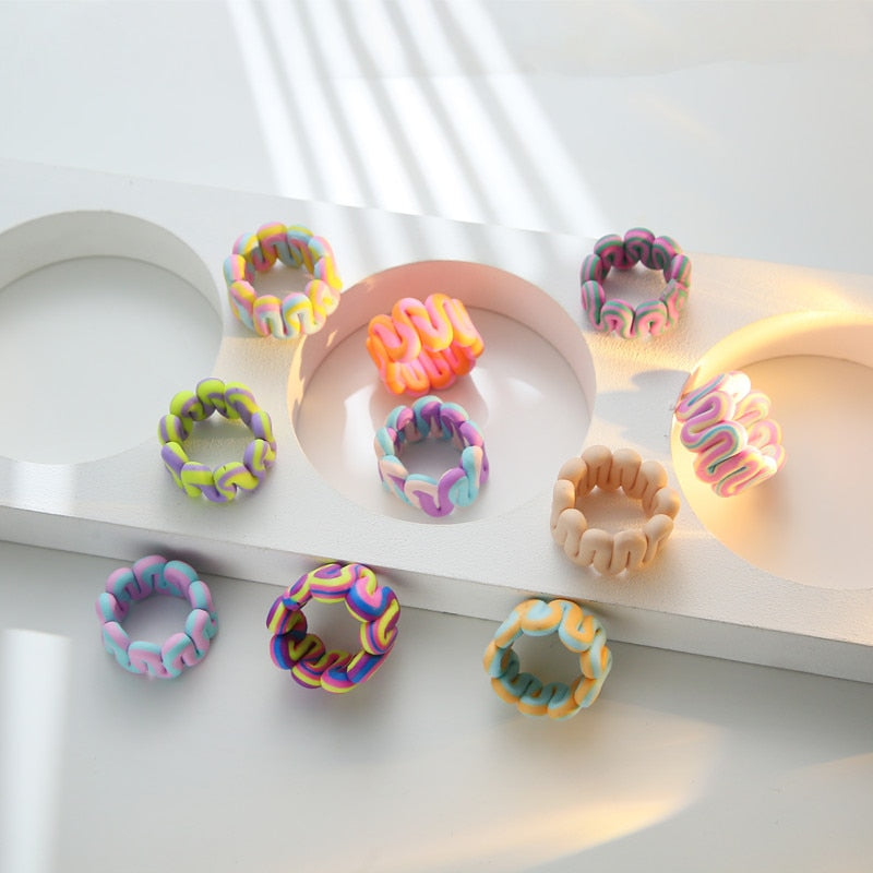Bohemia Colorful Stripe Geometric Wide Rings for Women