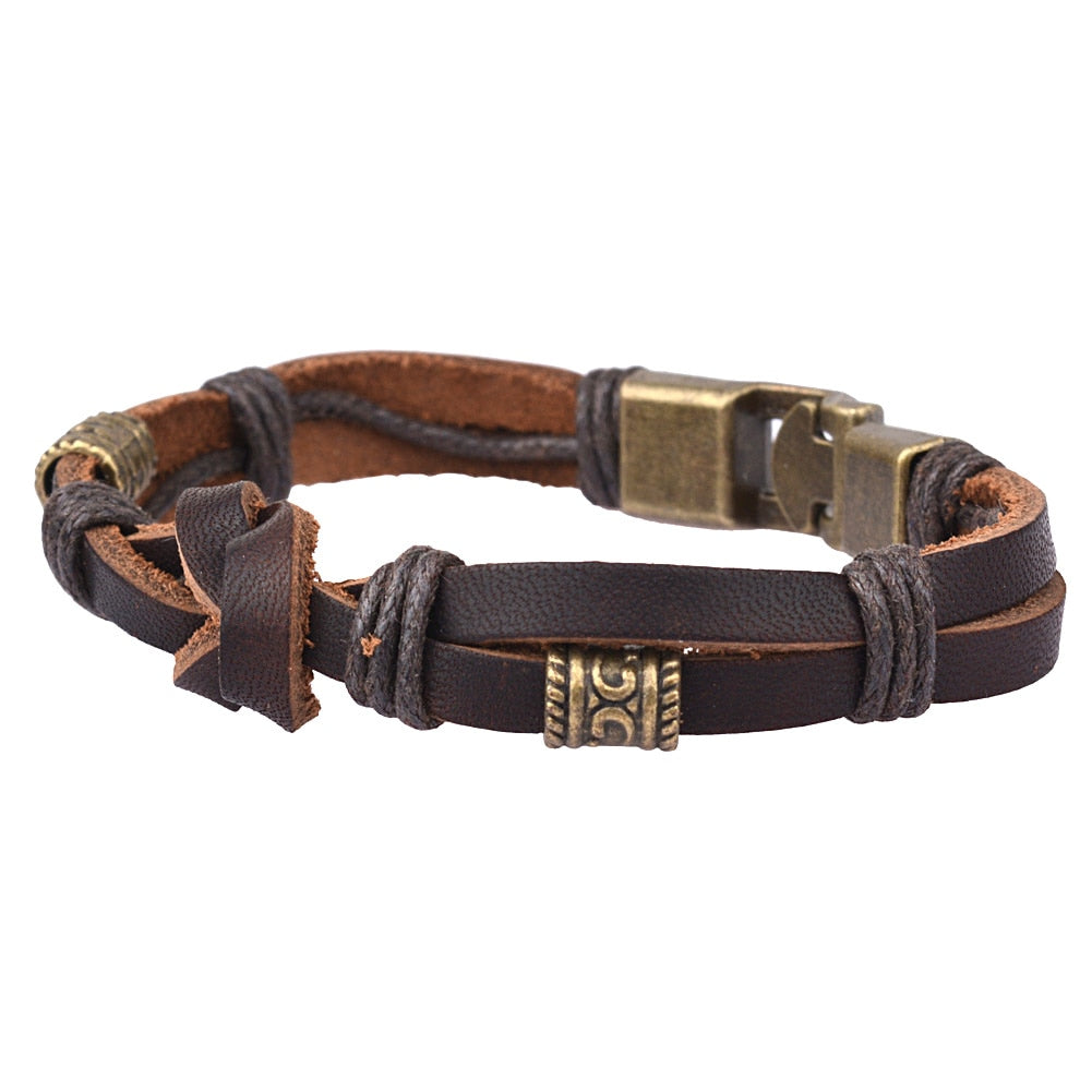 Bronze Punk Handmade Wide Men Leather Bracelets
