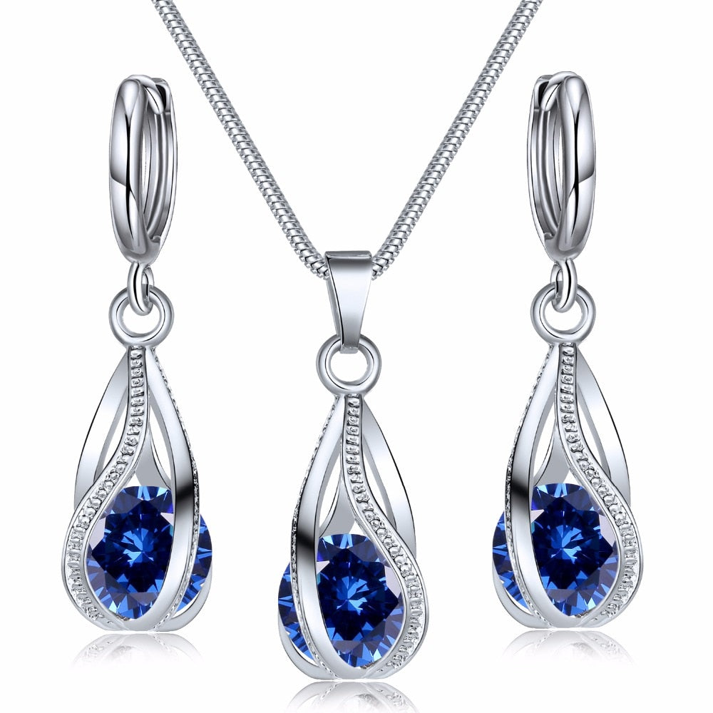 Crystal Pendant Necklace Unusual Jewelry Set