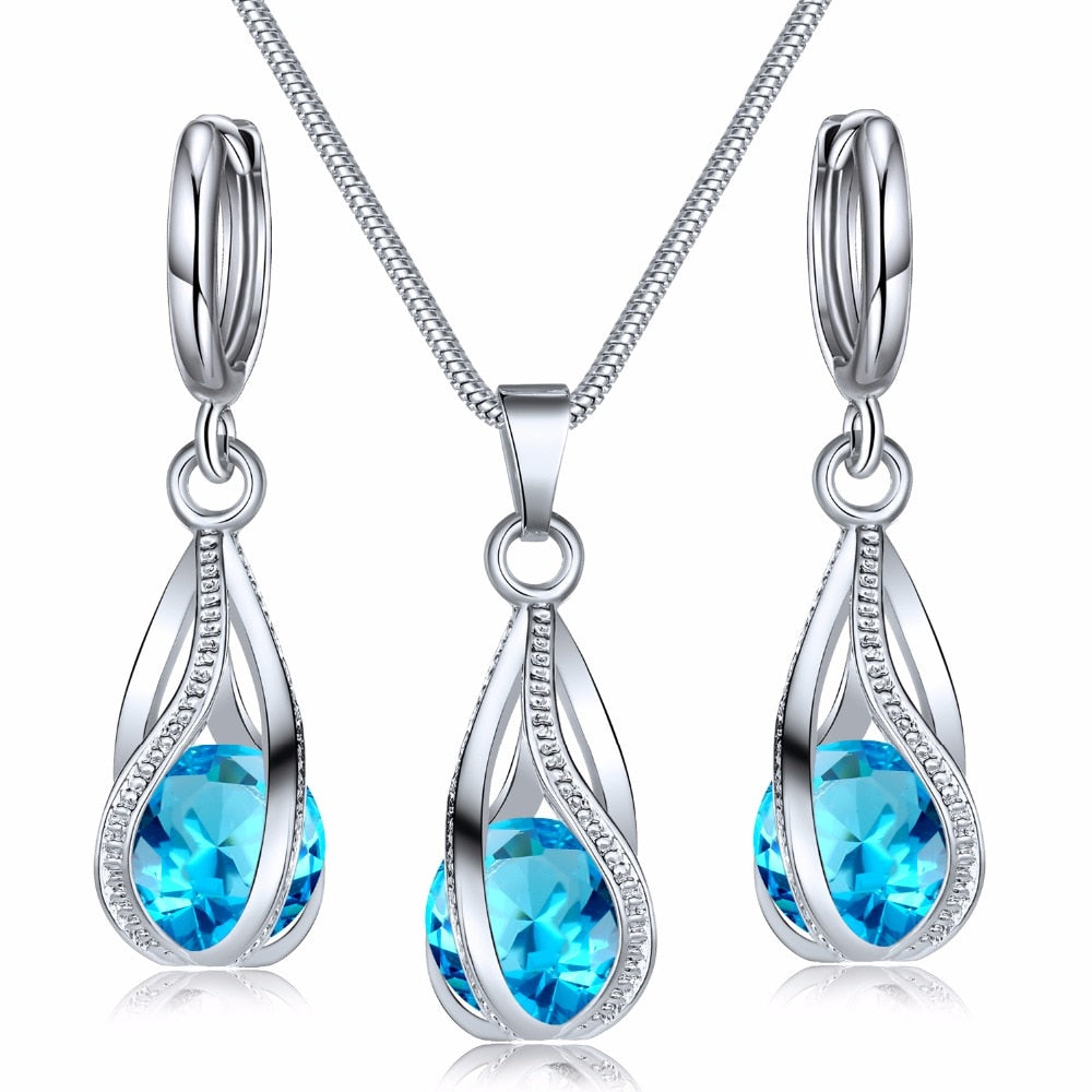 Crystal Pendant Necklace Unusual Jewelry Set
