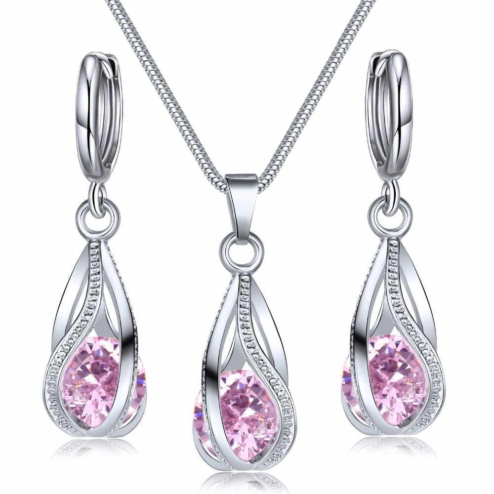 Crystal Pendant Necklace Unusual Jewelry Set