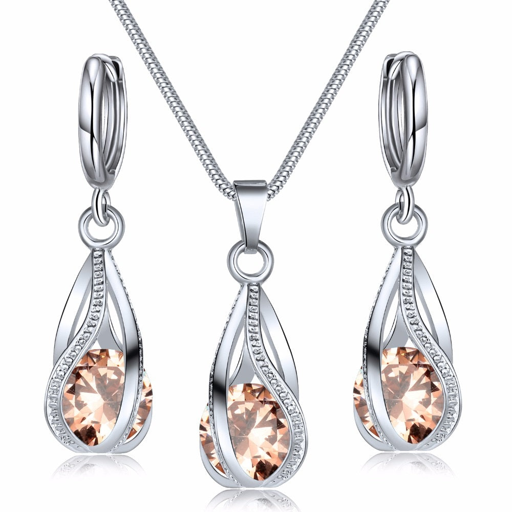 Crystal Pendant Necklace Unusual Jewelry Set