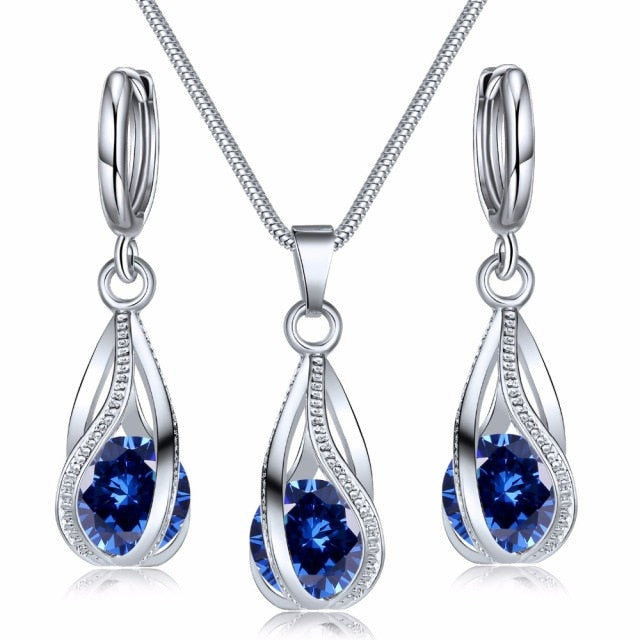 Crystal Pendant Necklace Unusual Jewelry Set