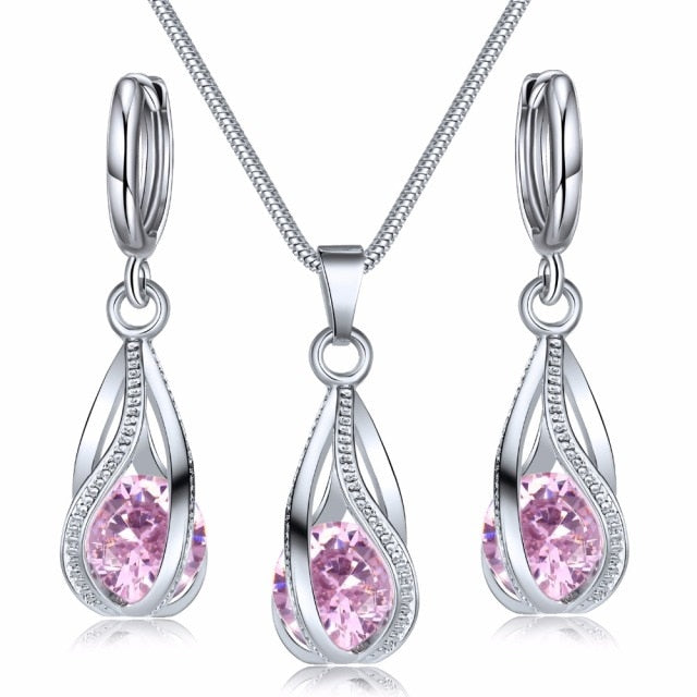 Crystal Pendant Necklace Unusual Jewelry Set