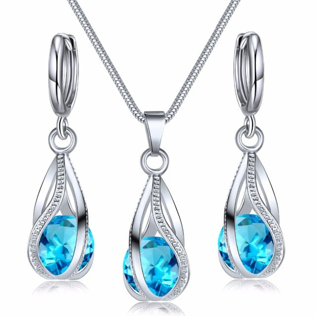 Crystal Pendant Necklace Unusual Jewelry Set