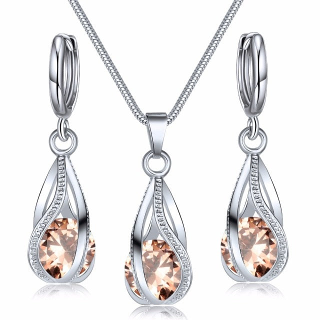 Crystal Pendant Necklace Unusual Jewelry Set