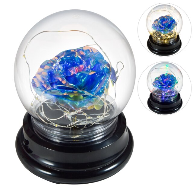 2 LED Mode Lighte Eternal Rose Preserved Flower In Glass Dome  Mothers Day Birthday Gift
