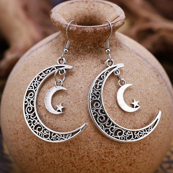 Pendientes vintage de luna creciente y colgantes de luna