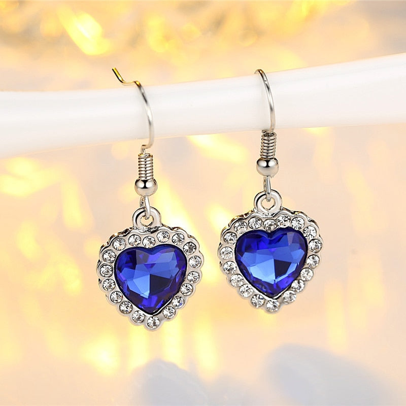 Peach Heart Blue Crystal Zircon Jewelry Sets