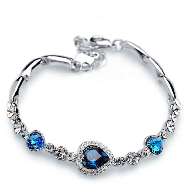 Peach Heart Blue Crystal Zircon Jewelry Sets