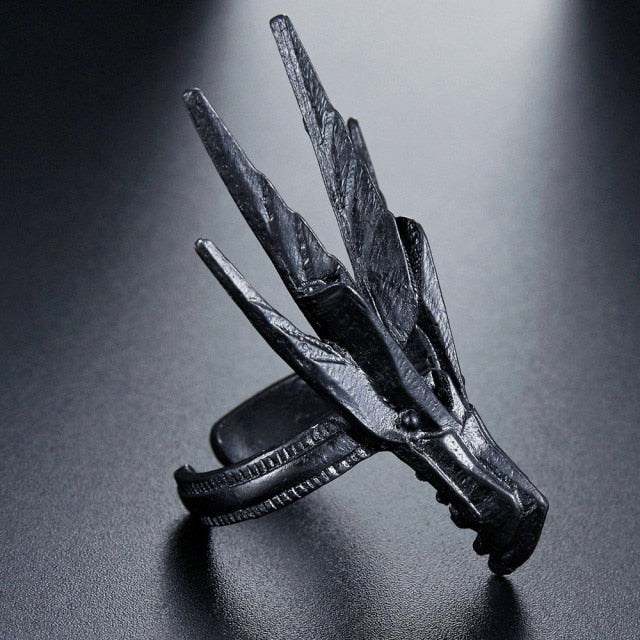 Domineering Dragon Head Black Metal Punk Opening Ring