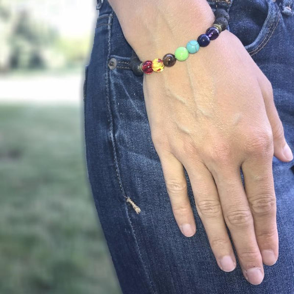 Pulsera de piedra de lava de los 7 chakras