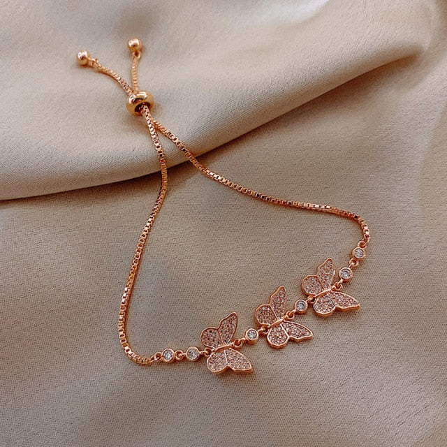 Delicate Flowers Copper Pave Setting Cubic Zircon Charm Bracelets