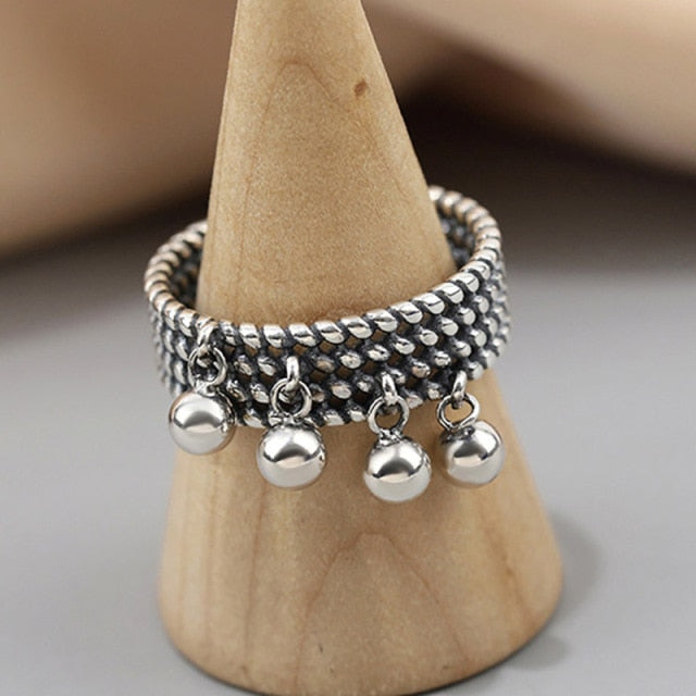 Beads Pendant Tassel  925 Sterling Silver Rings