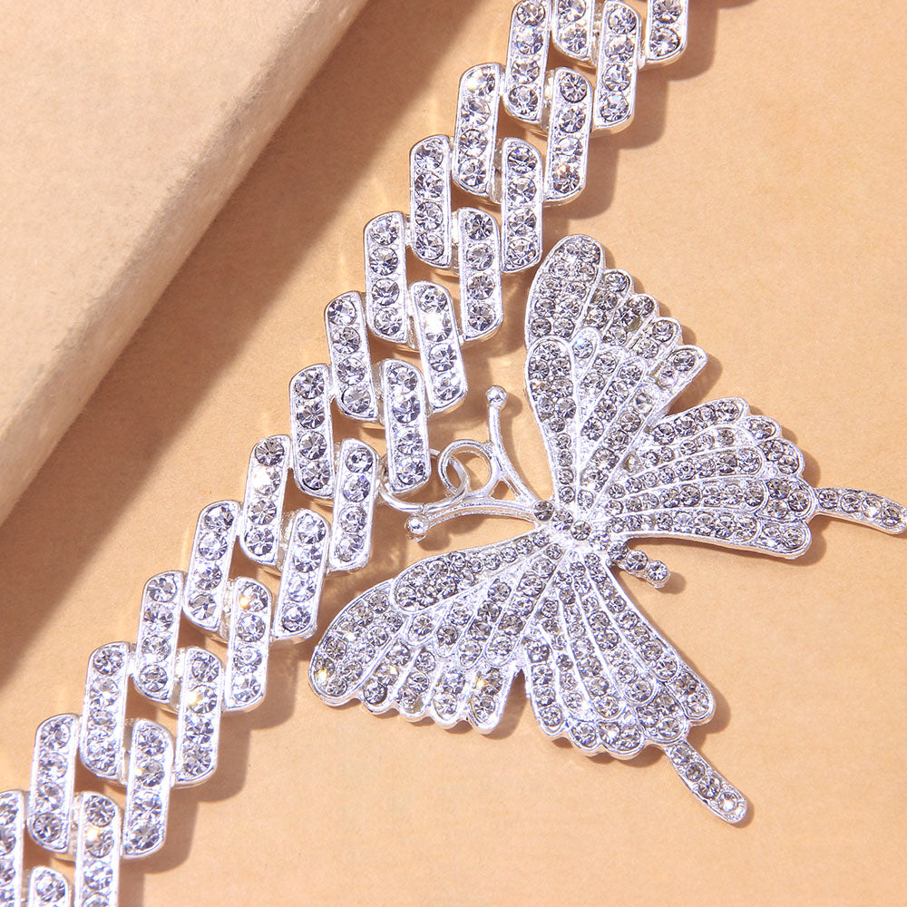 Punk Crystal Sandals Big Butterfly Anklets for Women