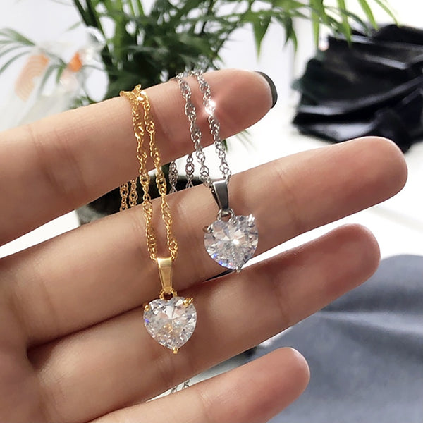 Heart  Gold Chain Zircon Heart Pendant Necklace