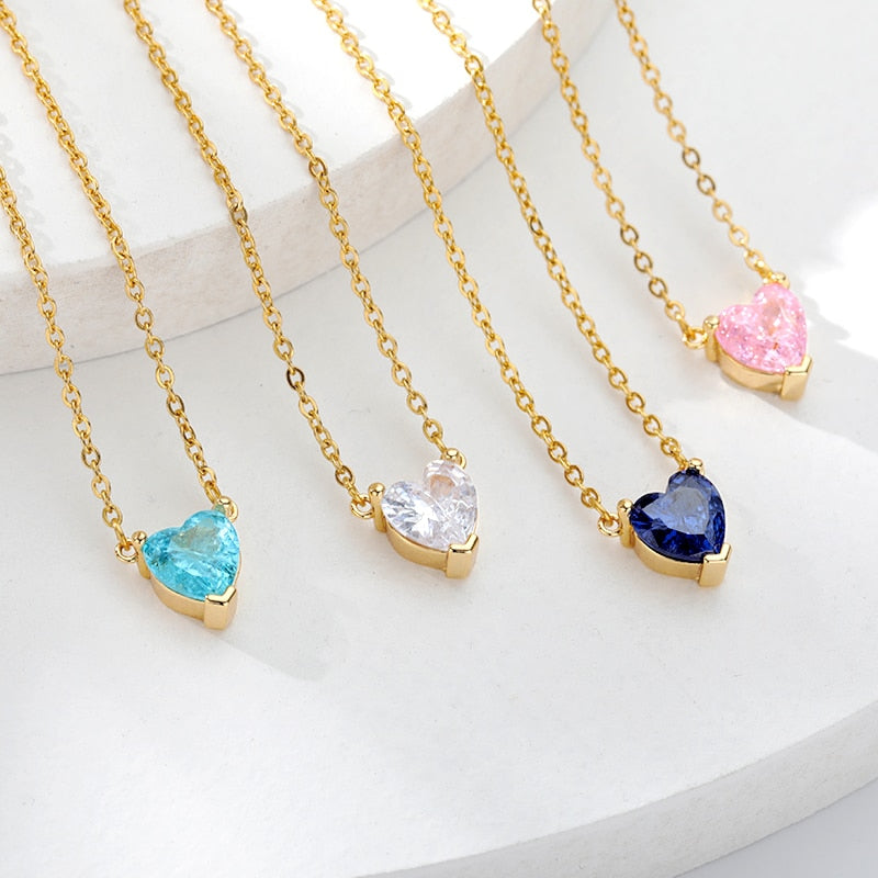 Heart  Gold Chain Zircon Heart Pendant Necklace
