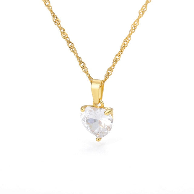 Heart  Gold Chain Zircon Heart Pendant Necklace
