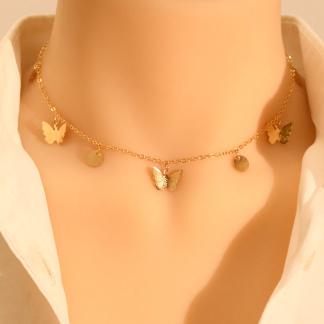 Gold Silver Color Chain Pendant Butterfly Necklace