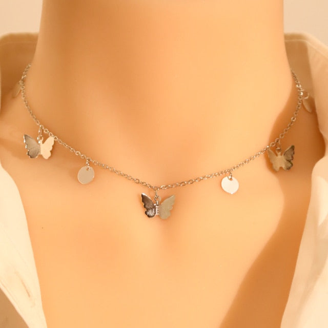 Gold Silver Color Chain Pendant Butterfly Necklace