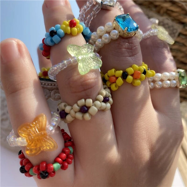 Lindos anillos cuadrados y redondos de resina acrílica transparente