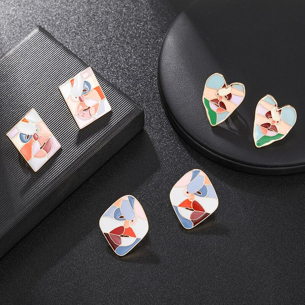 Pendientes de clip con cara humana punk geométrica para mujer