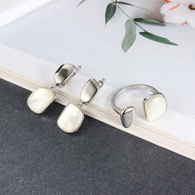Pearl Wedding Earrings Ring Lady Set
