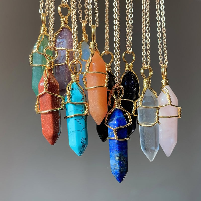 Natural Stone  Wire Wrap Crystal Necklace