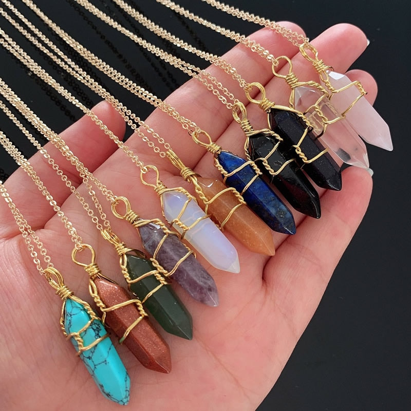 Natural Stone  Wire Wrap Crystal Necklace