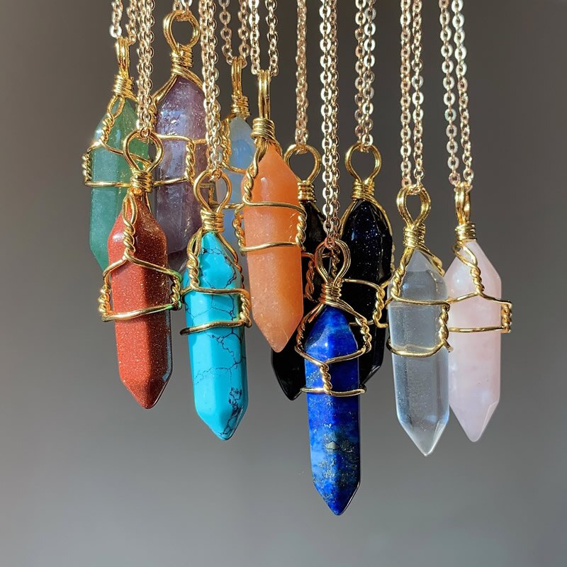 Natural Stone  Wire Wrap Crystal Necklace