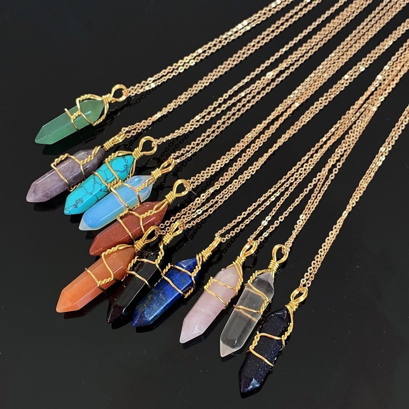 Natural Stone  Wire Wrap Crystal Necklace