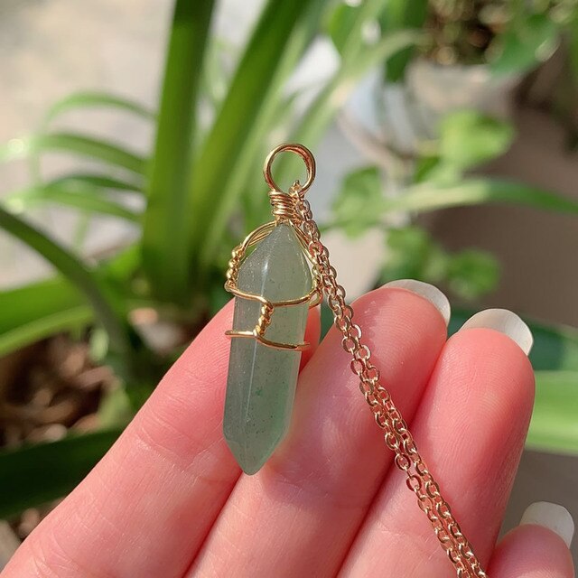 Natural Stone  Wire Wrap Crystal Necklace