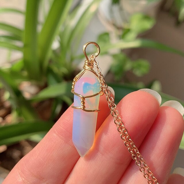 Natural Stone  Wire Wrap Crystal Necklace