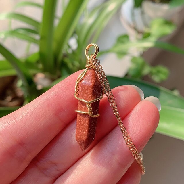 Natural Stone  Wire Wrap Crystal Necklace